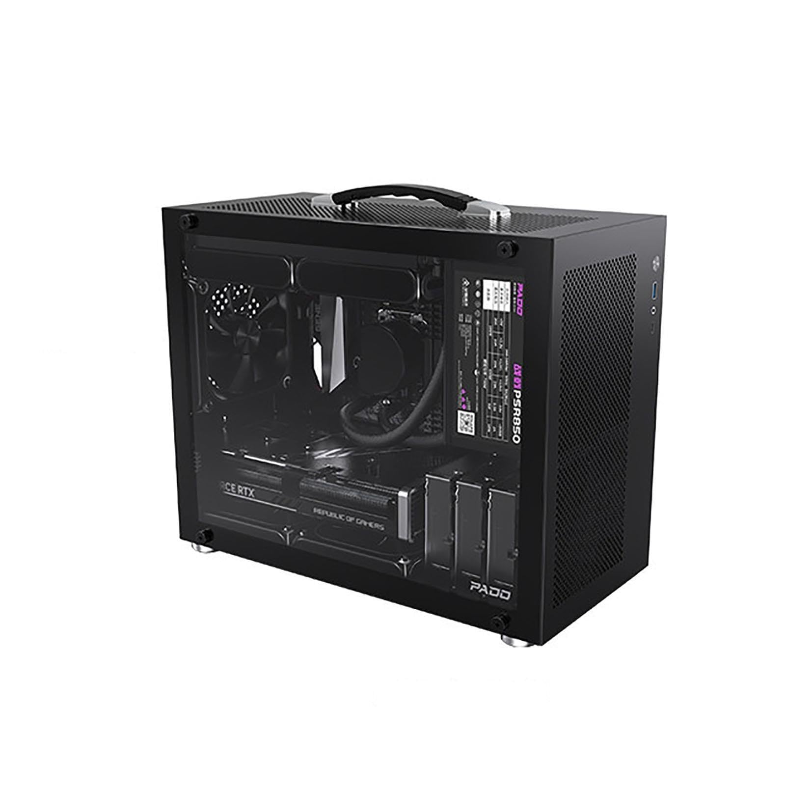 upim M-ATX-Gehäuse, Mid-Tower-Desktop-Computer, Gaming PC Gehäuse, USB 3.0/Typ-C-Anschlüsse, gehärtete Glasscheibe, unterstützt Wasserkühlung, leicht zu bewegen(Black,3fans)