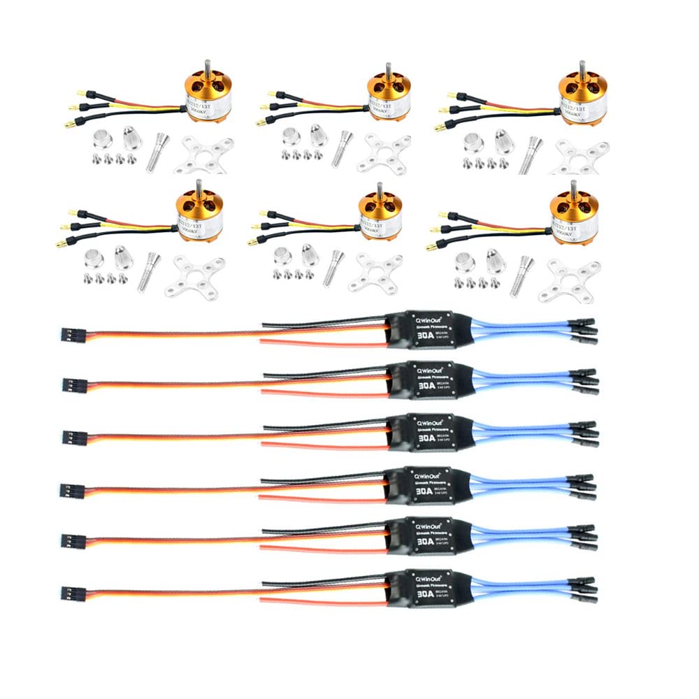 QWinOut A2212 1000KV Brushless Outrunner Motor 13T + 30A Speed Controller ESC + 3.5mm Banana Connectors for DIY RC Drone Aircraft KK 4 Axle Copter UFO