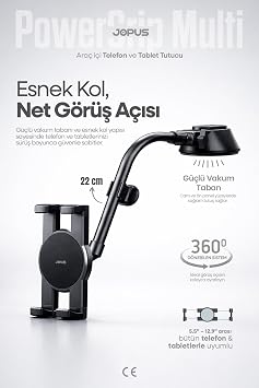 Jopus Ultra Stabil Vakumlu Ara   i Telefon Tablet Tutucu 360  D nebilen Ayarlanabilir Vantuzlu Araba  st