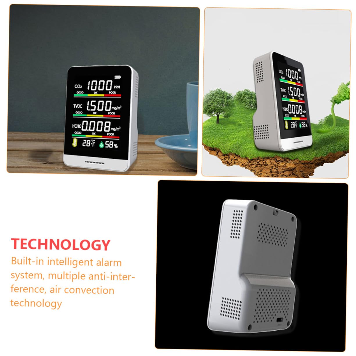 Cabilock Detector de Co2 Portátil para Medición de Tvoc Sensor de Calidad del Aire Interior y Medición de Temperatura Cuerpo de Vidrio y Batería de 1200ma