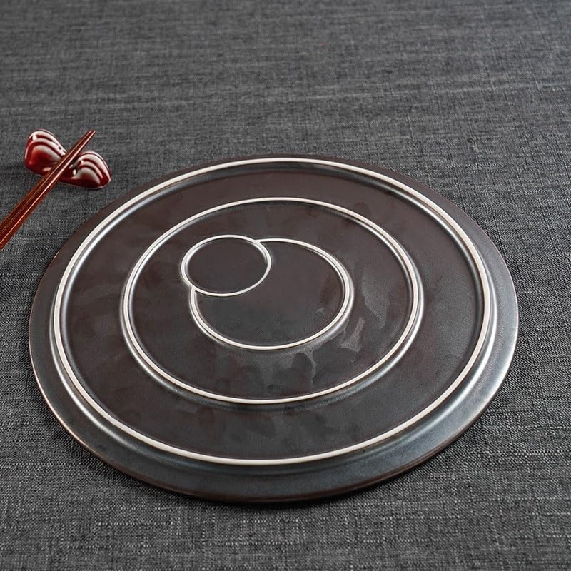 Platos para Comedor Vajilla De Cerámica para Hotel Plato Redondo De Sushi con Rosca Plato Plano Parcialmente Redondo para Restaurante Plato para Desayuno Plato ，10inch-One Size