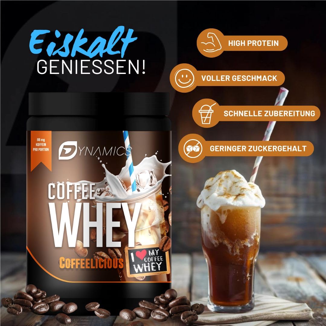 Protein Coffee | Whey Icecoffee | Cremiger Eiskaffee | Whey Protein mit Kaffee Geschmack | 88mg Koffein pro Shake | Dynamics Nutrition | 850g