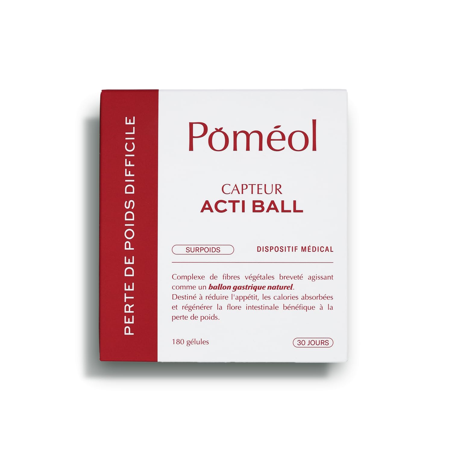 POMÉOL - Capteur Acti Ball - Dispositif Médical - Contribue à la perte de poids et favorise la prévention de l'obésité - Ballon Gastrique Végétal - Complexe Breveté - 180 gélules - Marque Française