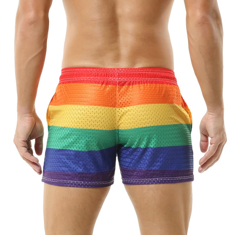 Men’s Rainbow Mesh Running Shorts 3” Jogging Workout Gym Athletic Shorts2