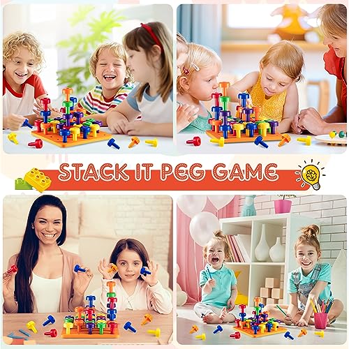 Image of Shappy Toddler Peg Boards Montessori Sorting Stacking Toys for Kids 120 Pcs Pegs with 4 Foam Boards & Storage Bag Fine Motor Skills Educational Toy for Home Preschool(Orange)