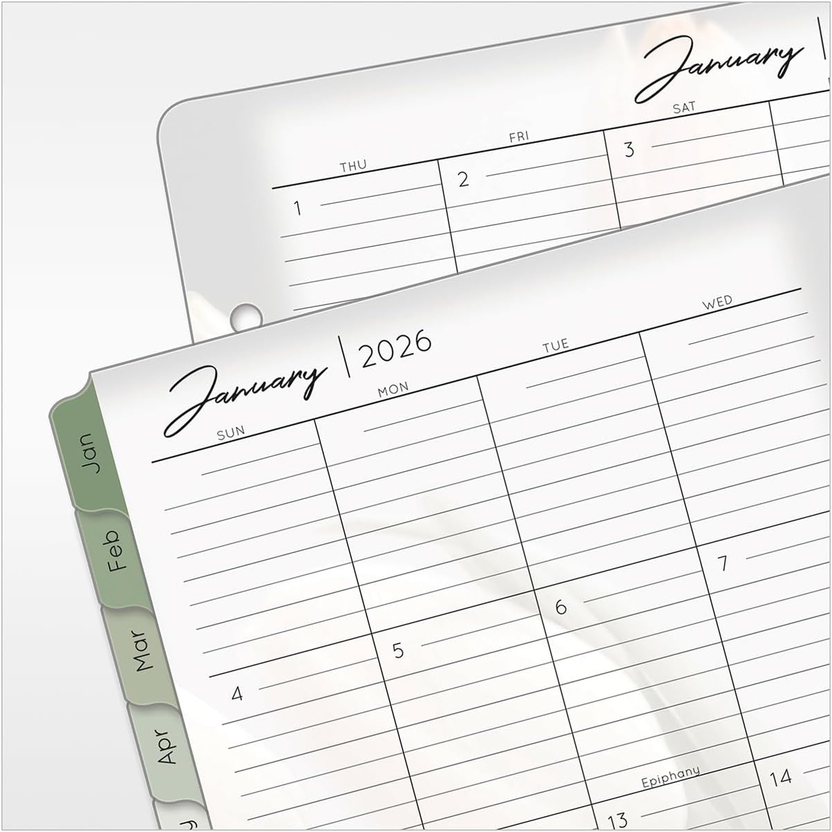 FranklinCovey - Blooms Two Page Monthly Calendar Tabs for Ring-Bound FranklinCovey Planners (Classic, Jan 2026 - Dec 2026)