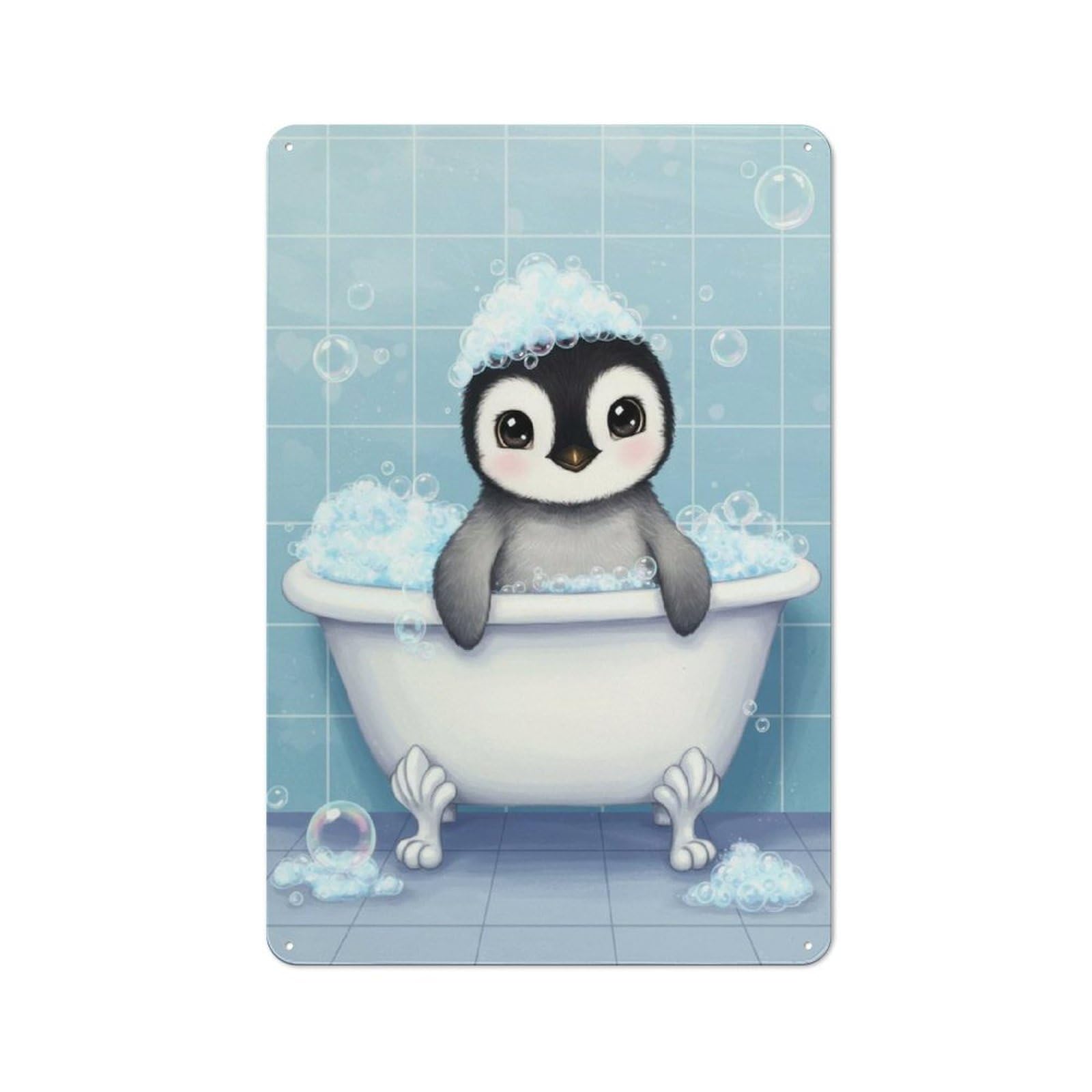 Junmoney Style-24 Vintage Tin Sign 30X20cm Featuring Cute Penguin In Bathtub With Bubbles For Bar Or Restaurant, A Decorative Christmas Gift For Bar Decor Enthusiasts