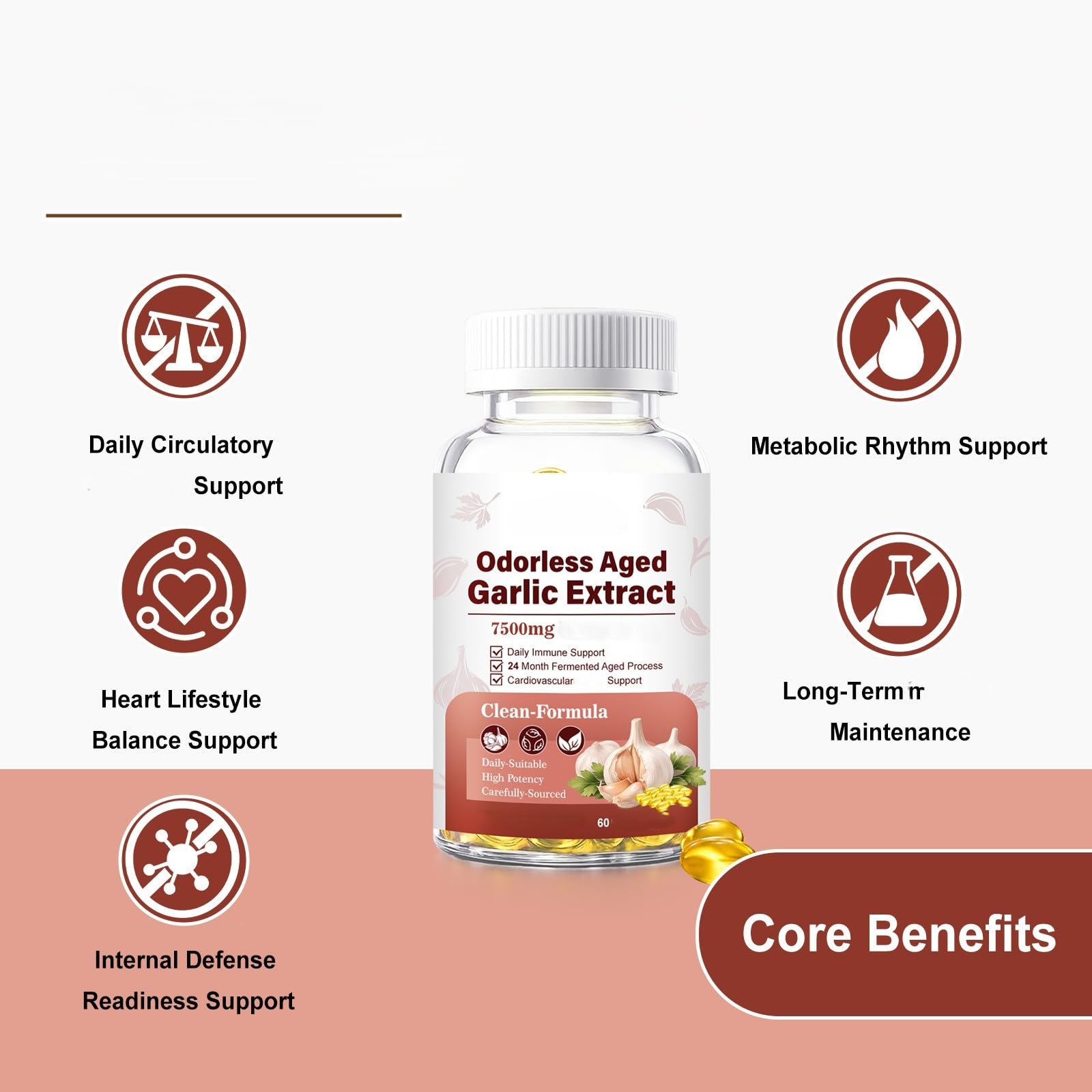 Estratto di aglio invecchiato 7500 mg - Supporto cardiaco e immunitario - Non OGM, senza glutine - 60 pezzi,3Pcs