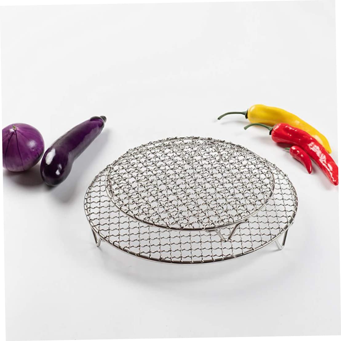 Multi-Purpose Round Stainless Steel Cross Wire Steam Cooling Rack, Charcoal Baking Net, Grill/Frying Pan Rack with Legs (10 Inch Diameter)