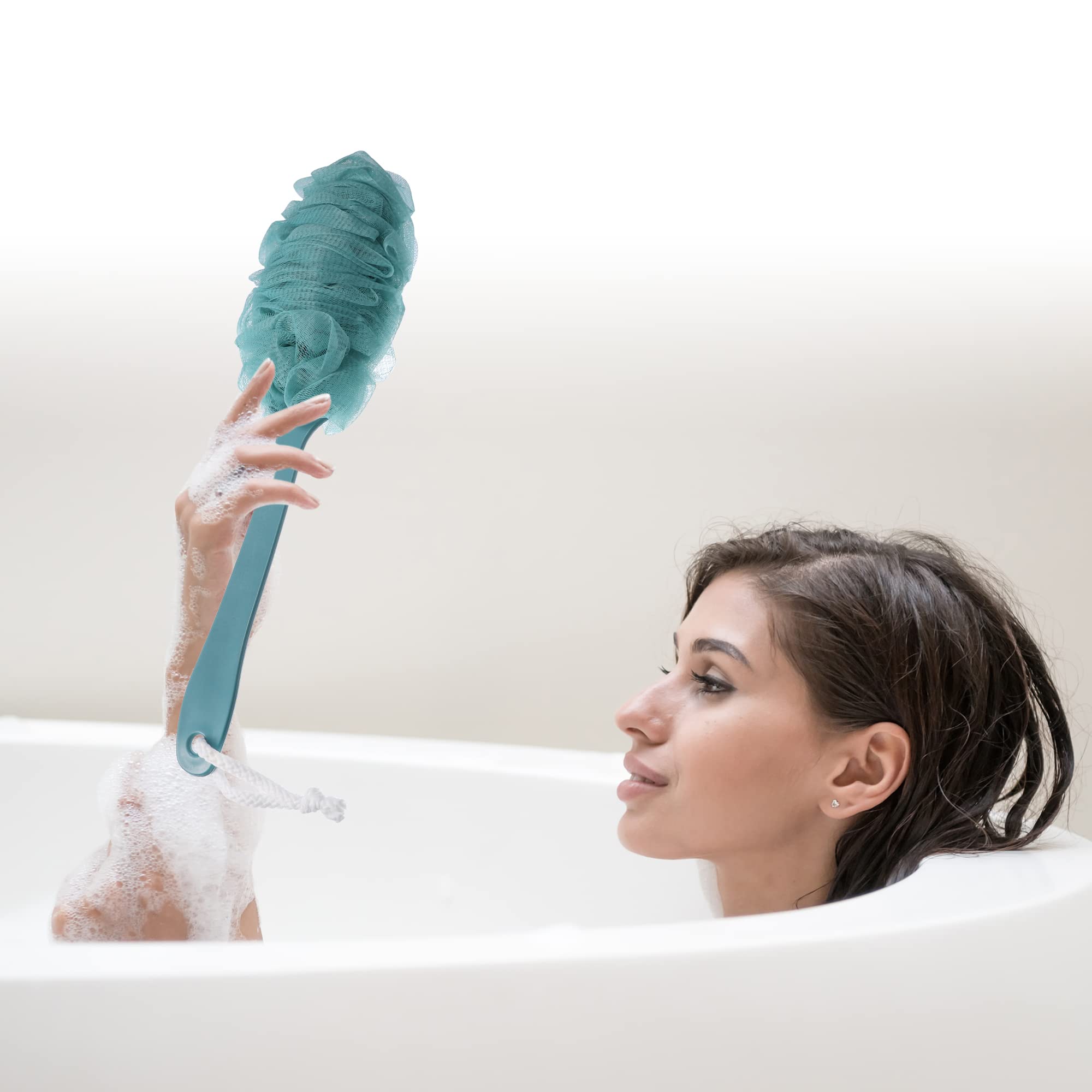 VOCOSTE 2 Pcs Body Bath Brush, Back Scrubber for Shower, PP Mesh, Blue Beige - Image 2