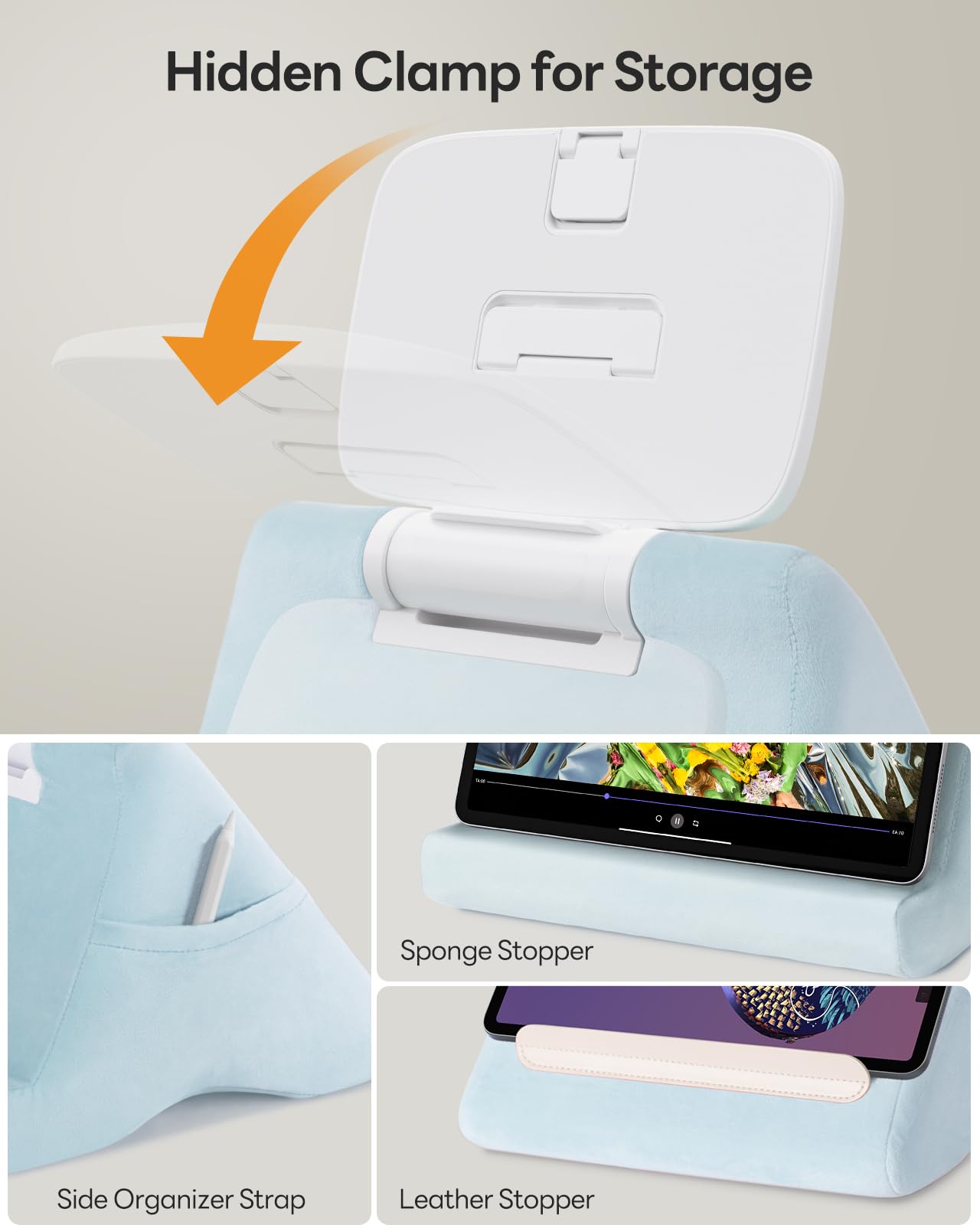 SAIJI Supporto per iPad – Supporto per tablet Kindle per leggere a letto, con clip regolabile per tablet da 4 a 13 pollici, come iPad Pro, Air, Mini, Kindle, Galaxy Tab, e-Reader, blu