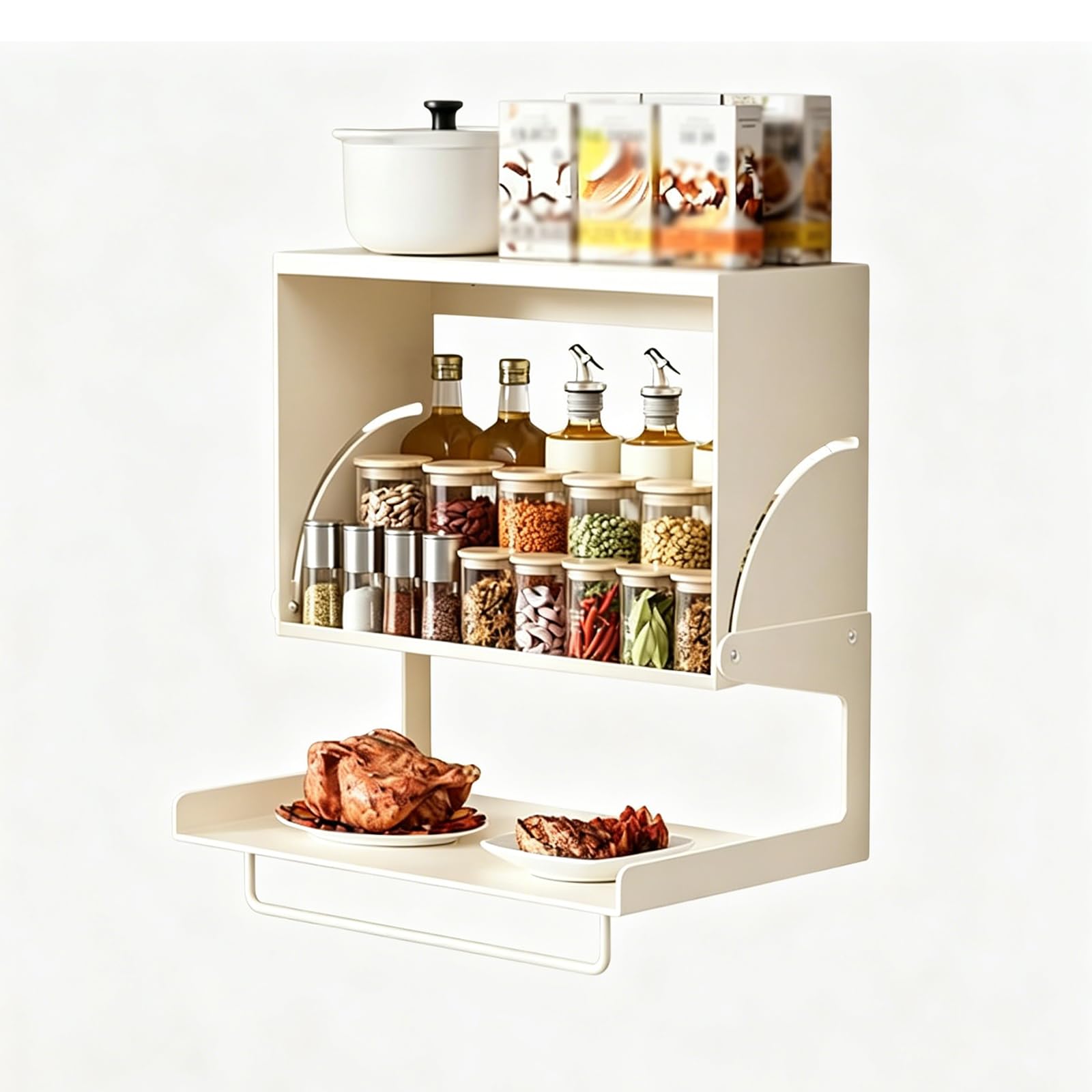 DLLDQBD 2-Tier Pull-Down Spice Rack, Wall Mounted Cabinet Shelf, Floating Shelves, Hanging Storage Spice Cabinets For Kitchen(Size:16cm/6.3in,Color:White)