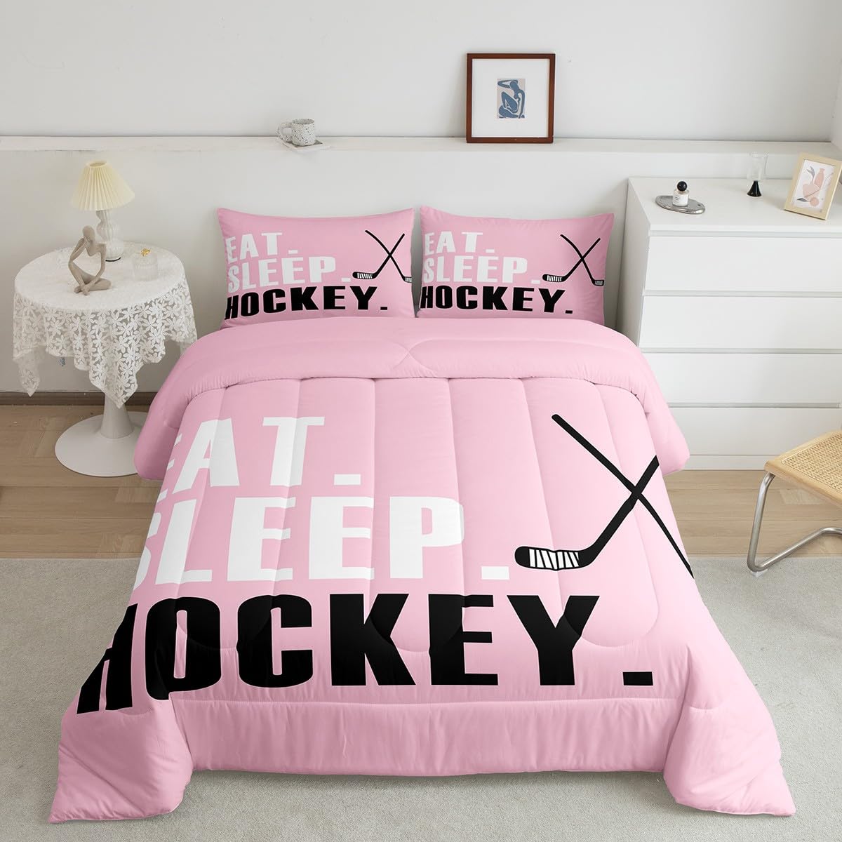Loussiesd Hokej na lodzie zestaw pościeli różowy lód sporty gry zestaw kołdry pojedynczy rozmiar dla dzieci chłopców dziewcząt nastolatków hokeista hokej krążek hokej super miękka mikrofibra z 1