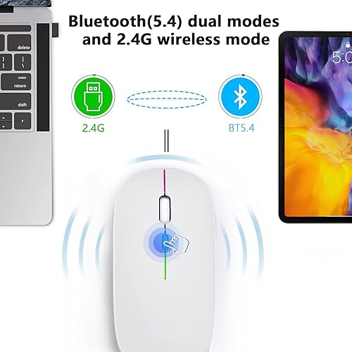 Miniatura 3 de Ratón inalámbrico recargable, mouse inalámbrico LED Bluetooth para iPad, mouse de computadora portátil delgado con receptor USB, conexión dual BT5.4