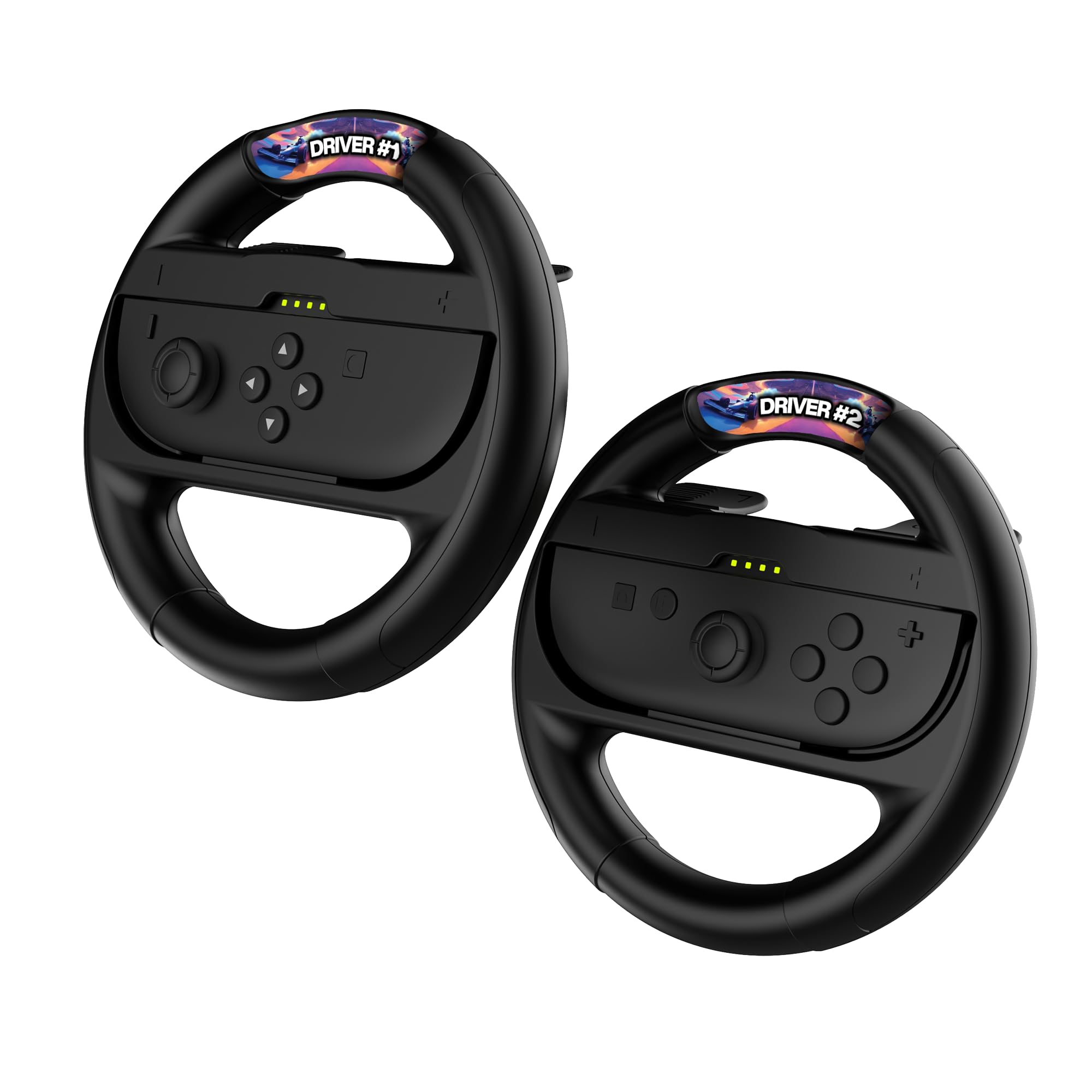 IMP Twin Steering Wheel for Nintendo Switch, Oled and Switch 2 - Racing Wheels for Mario Kart 8 Deluxe (Mario Kart Wheel for Nintendo Switch, Joycon Controller Attachment) - 2 x Black Steering Wheels