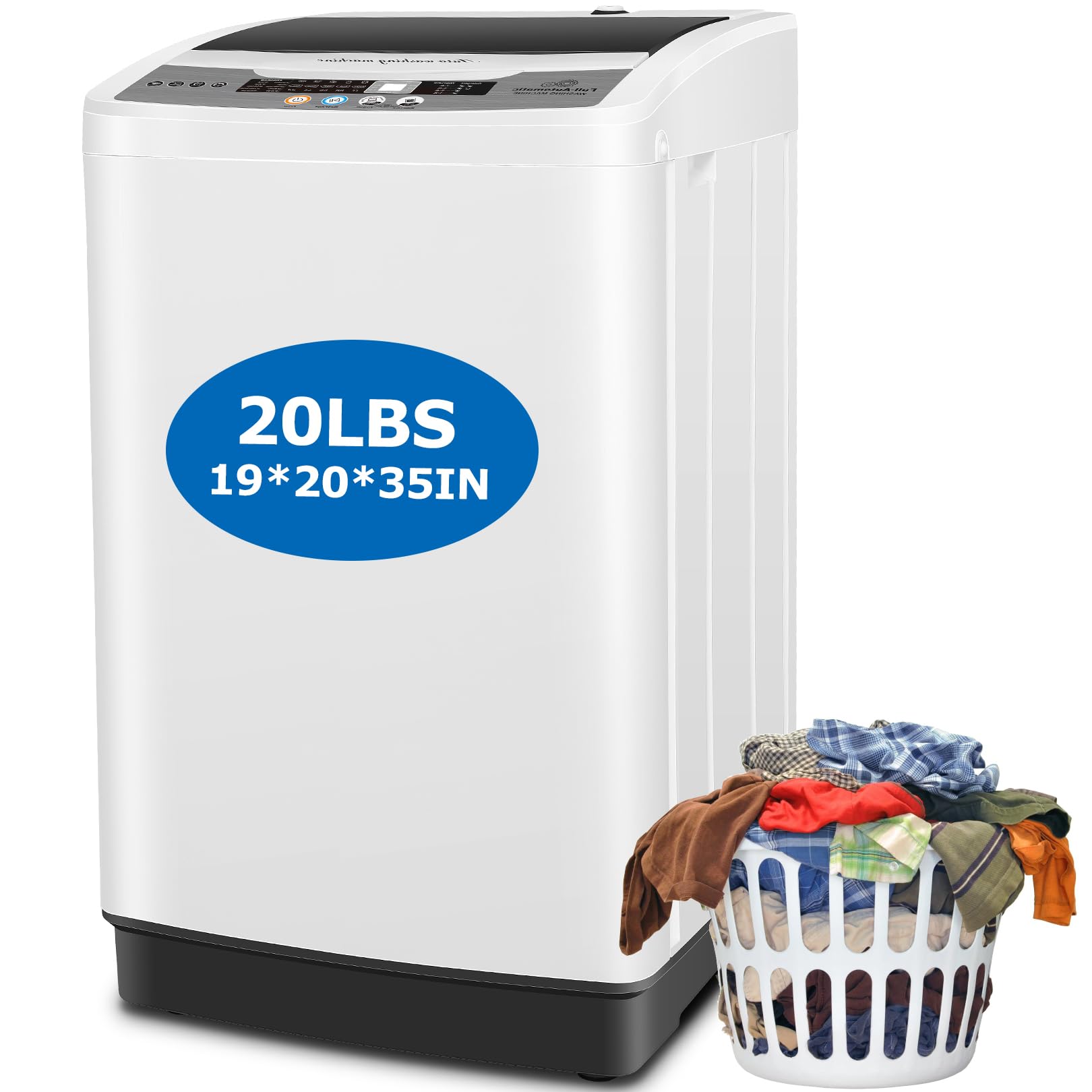 Nictemaw Portable Washing Machine, 20Lbs Capacity Full-Automatic Portable Washer Machine, 2.8Cu.ft Washer and Dryer Combo with 10 Programs 8 Water Levels Laundry Machine for Apartment, Dorms, RV