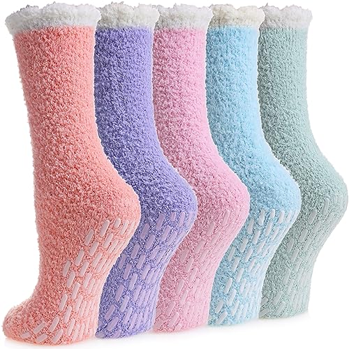 MQELONG Non Slip Fuzzy Hospital Socks