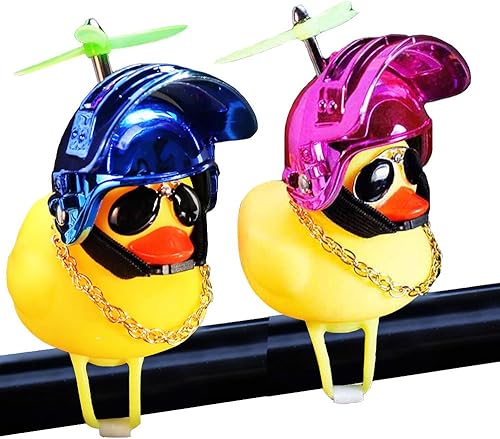 wonuu Adornos de goma de pato para automóvil, 2 piezas de decoración de tablero de automóvil de pato amarillo con casco de hélice