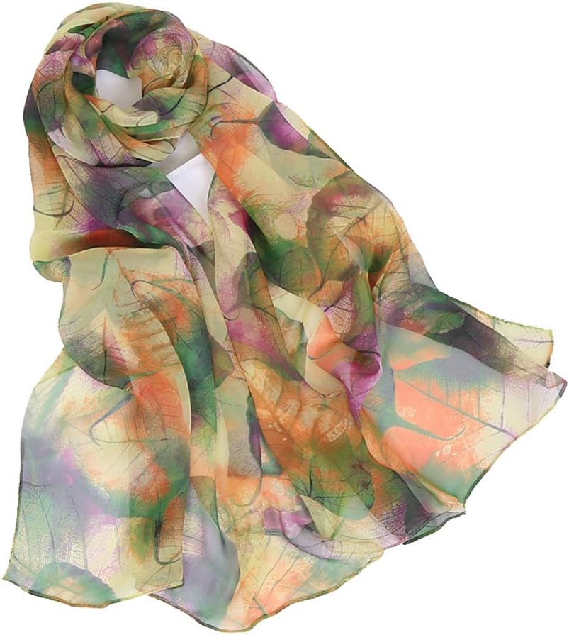 OUKINWomen Big Leaves Painted Chiffon Scarf Soft Sheer Floral Scarves Neck Wrap Shawl