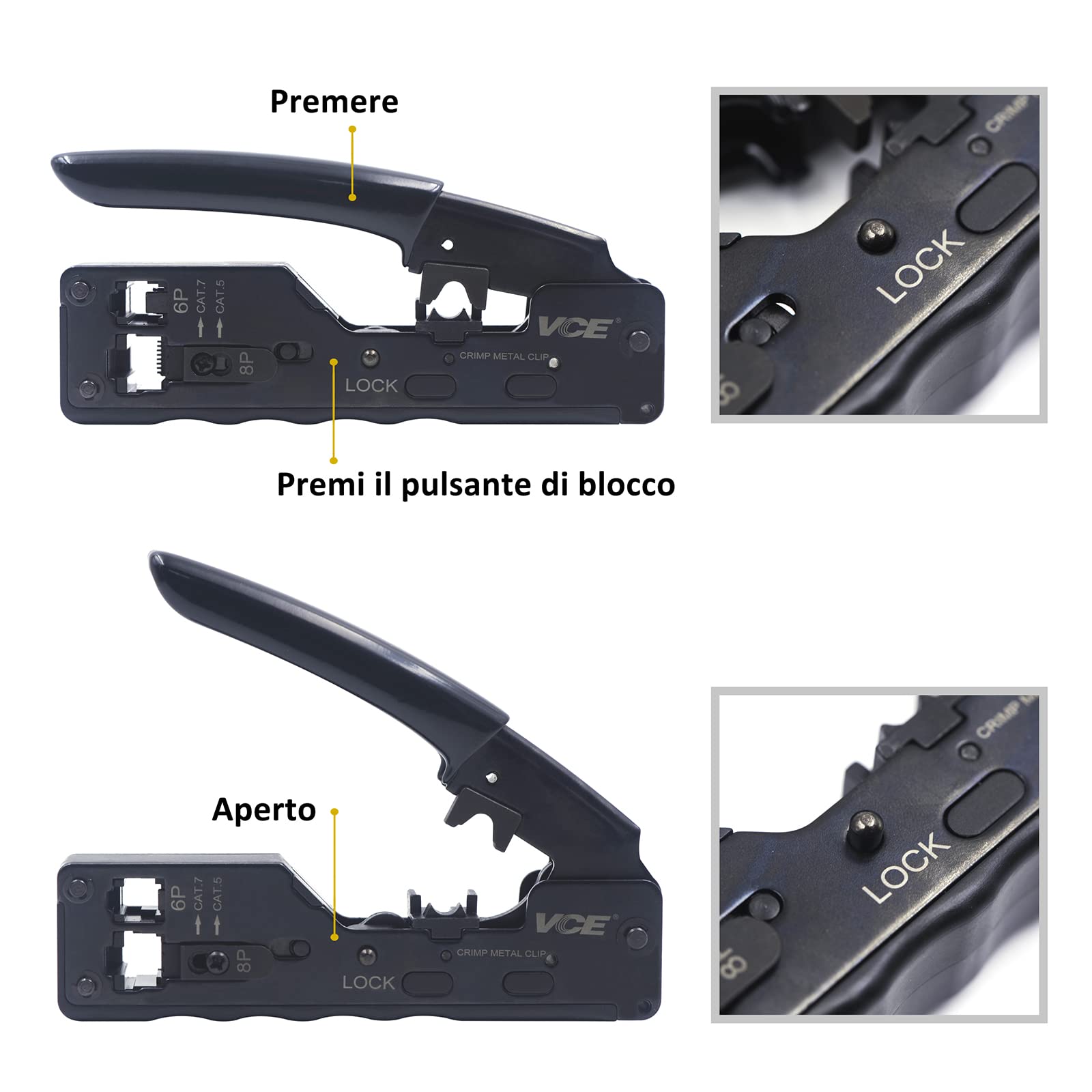 RJ45 Pinza Per Crimpare + 10 Cat7 Spina Set Rete Strumento - Foto 14