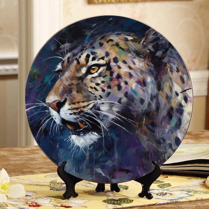 Leopard 10-inch Ceramic Plate for Wall Display or Tabletop, with Stand & Hook DP-169970864