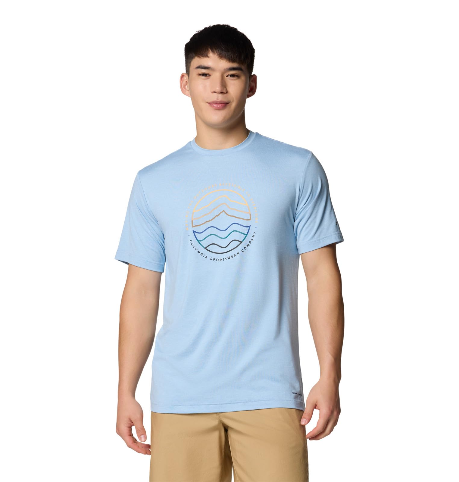 Columbia Men's Kwick Hike Graphic Short Sleeve Tee, Ripple Blue Heather/Peaked Lifestyle, Medium