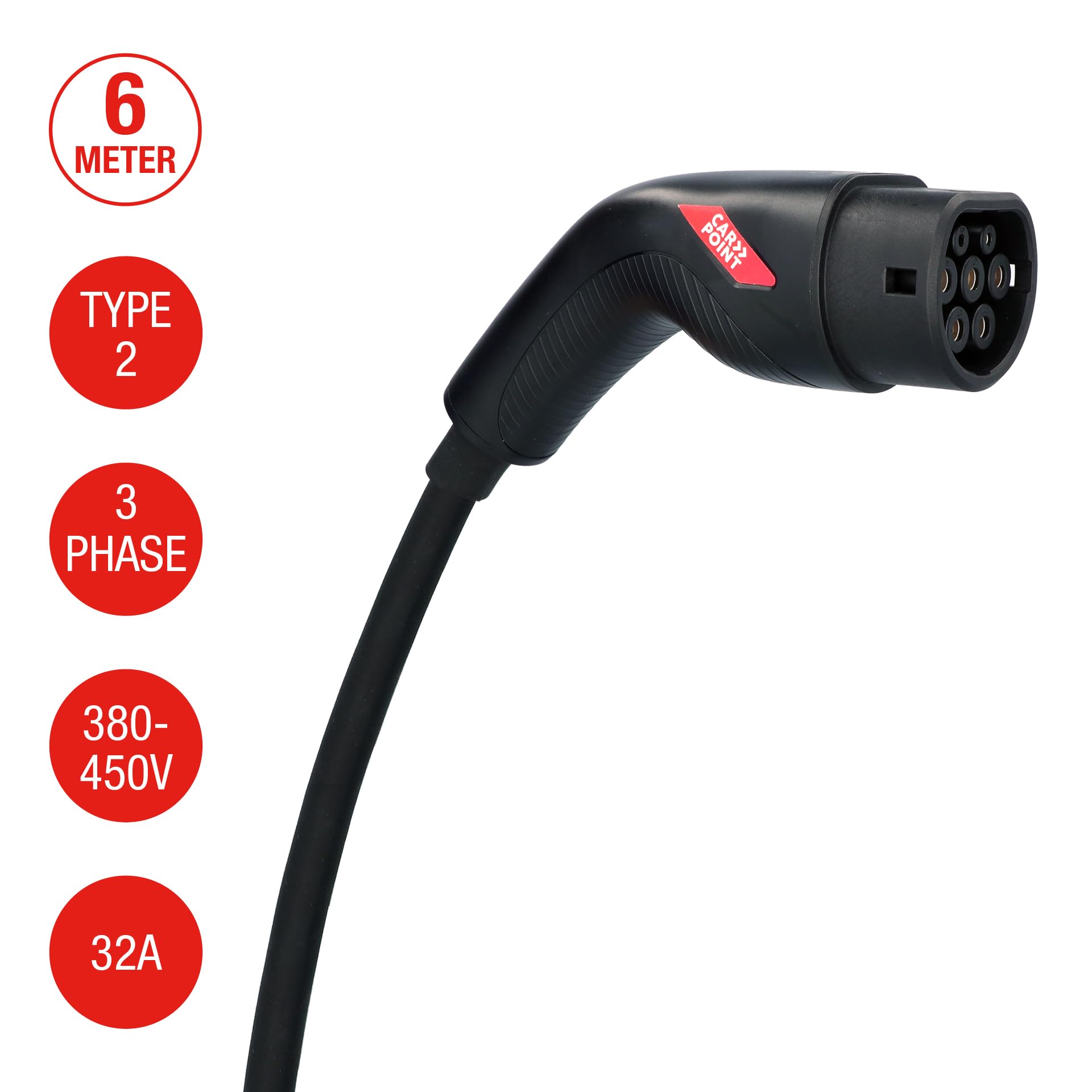 Carpoint Cable de Carga para vehículos eléctricos Tipo 2 > 2 32 A 3 ph 6 Metros