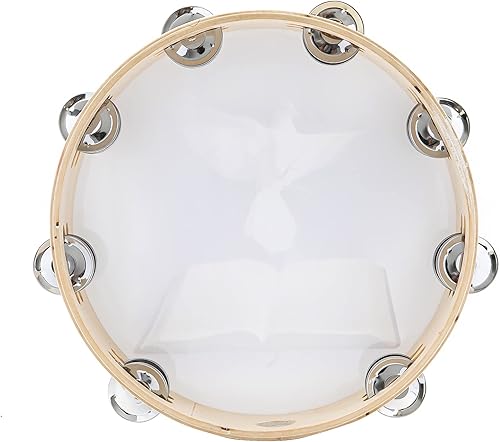 Vista 7 de Pandereta de 10 pulgadas con doble fila para adultos, pandereta de tambor de palmera para orar, iglesia, fiesta, instrumento musical