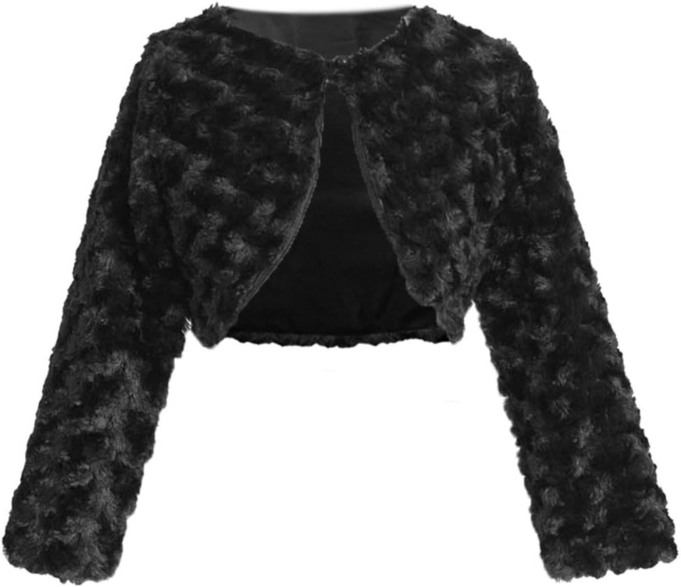 Sweet Kids Girls Swirl Pattern Faux Fur Bolero Black 10 (CO3B)