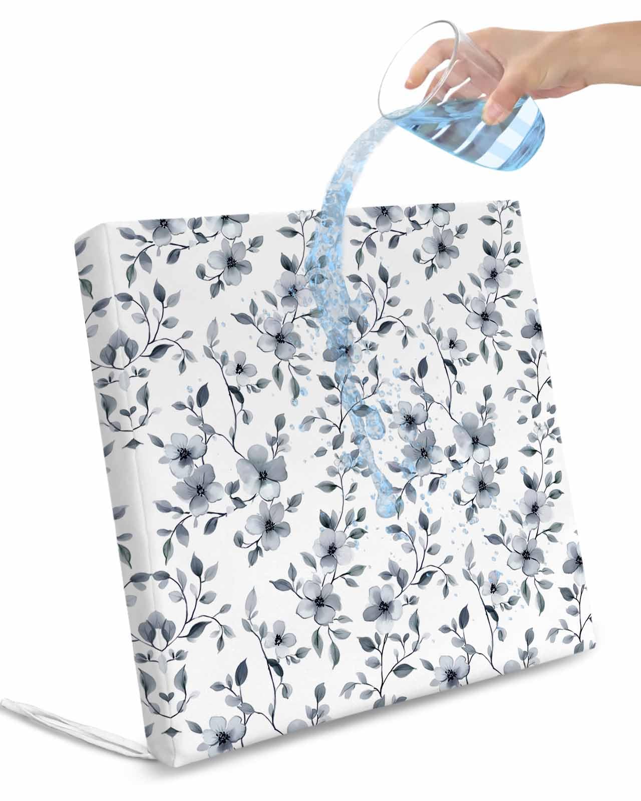 2 Pack Navy Blue Spring Floral Waterproof Cushion Covers with Ties, Outdoor Patio Chaise Lounge Chair Seat Cushion Slip Covers Replacement(Only Cover) Summer Botanical Pastoral Watercolor 22