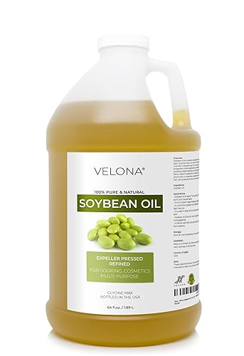 velona Aceite de soja  64 onzas líquidas  Aceite portador 100% puro y natural  Refinado  Cocina, hornear, hidratar la piel, el cabello, el cuerpo y