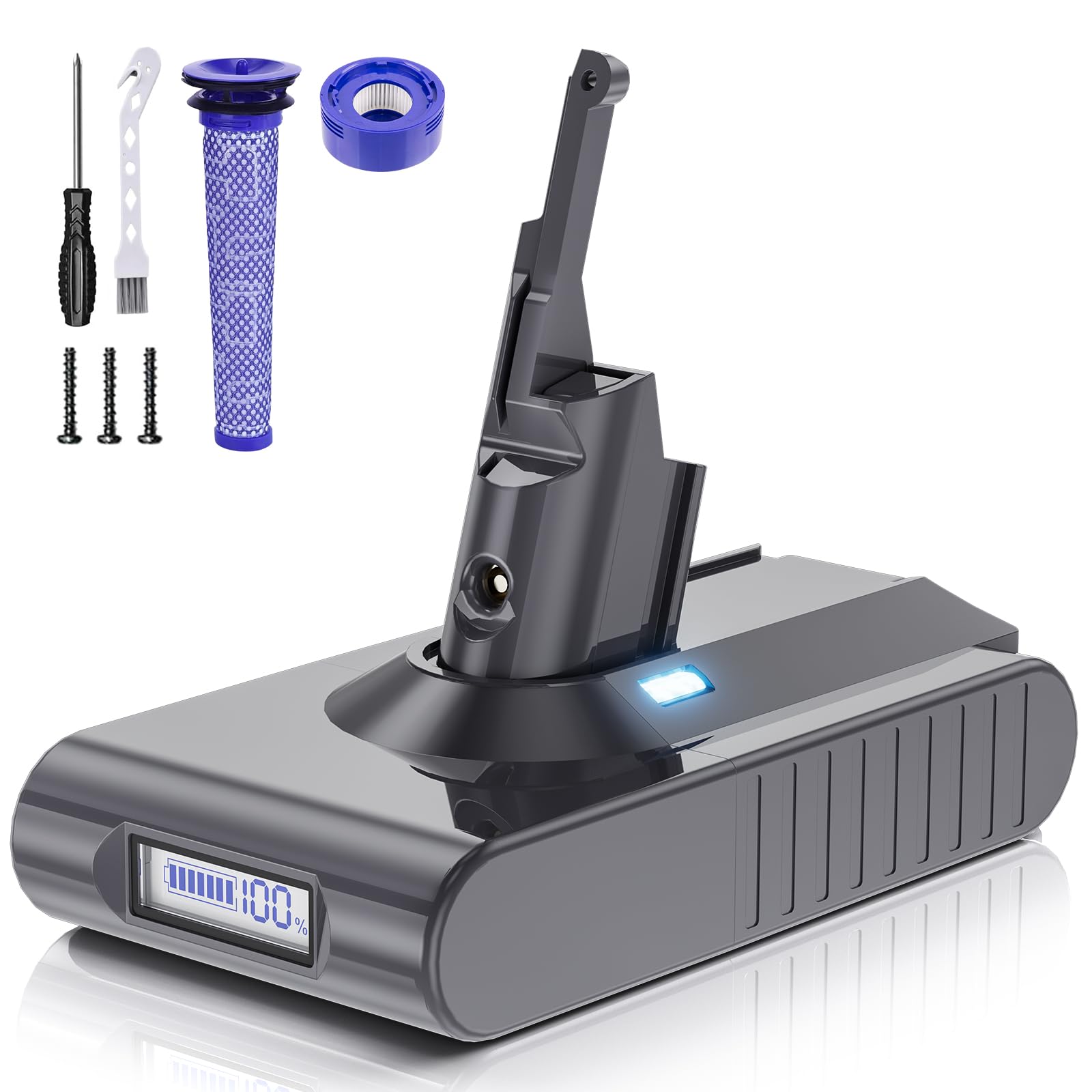 6000mAh für Dyson V8 Akku, Ersatzakku für Dyson V8 SV10 Staubsauger, Kompatibel mit Animal Absolute Motorhead Fluffy Staubsaugern (mit Zubehör)