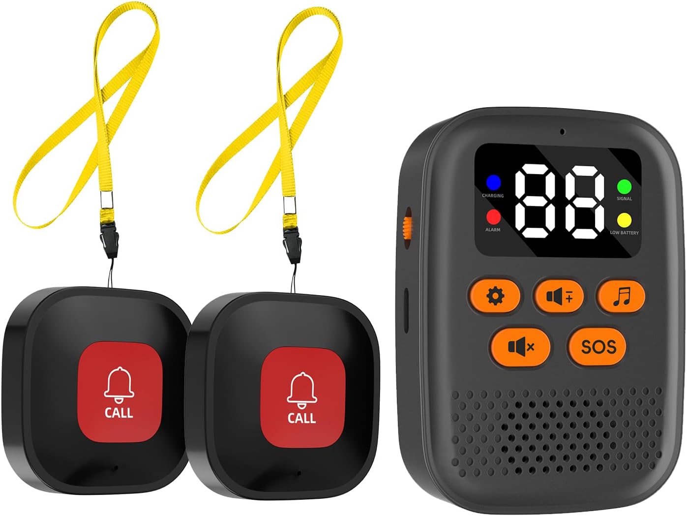 Wireless Emergency Alert System for Seniors with Caller ID Display – No Monthly Fee, One-Touch Mute, 500FT Range, Clip-On Caregiver Pager with 2 Call Buttons, Life Alert Device for Elderly