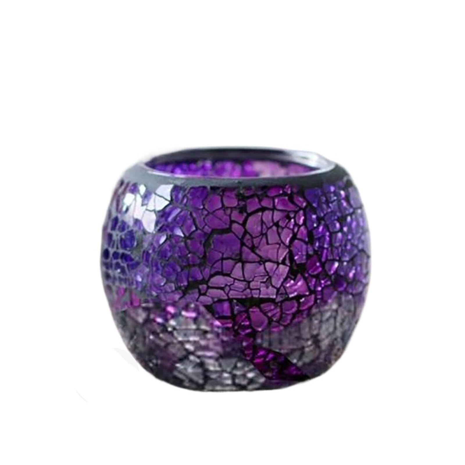 Candle Holders Color Snowflake Mosaic Glass Candlestick Wishing Candle Tea Light Holder Wedding Party Table Ornaments Romantic(Purple)