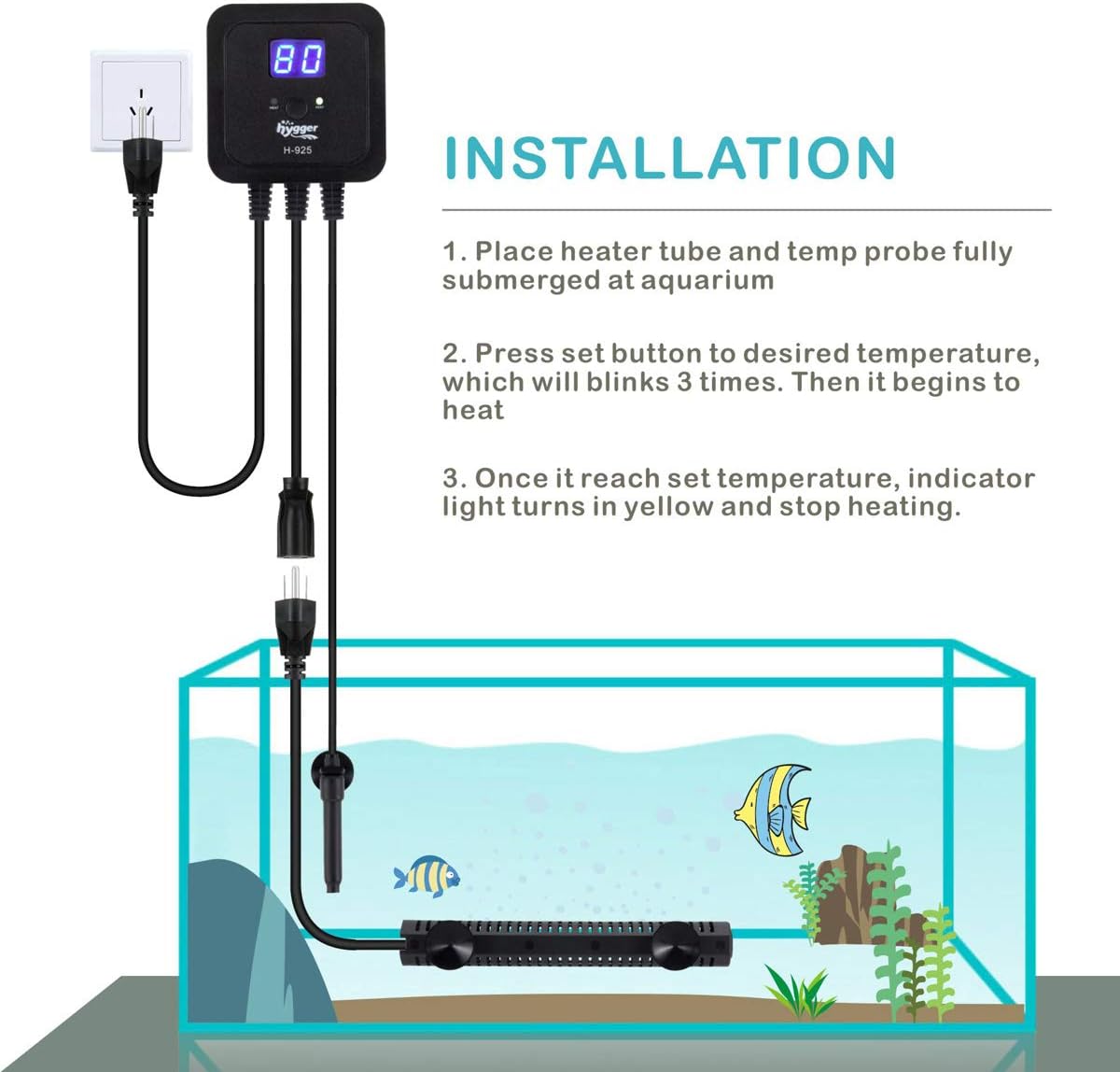 hygger 300W Aquarium Heater with External Digital Temperature Controller Reef Saltwater Fish Tank Heater for 30-60 Gallon Tank