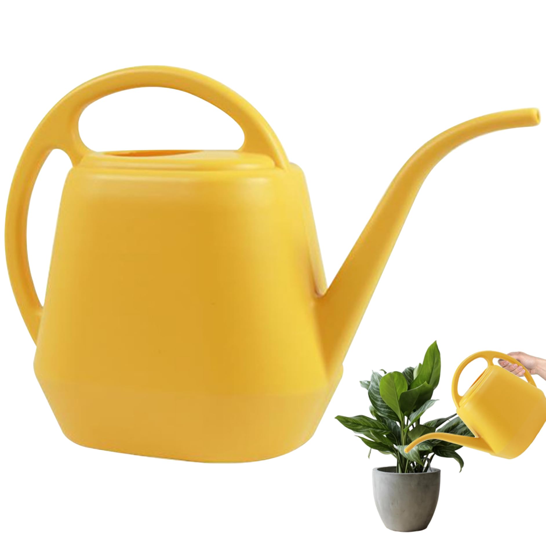 Regadera con Caño Largo de 4L con Boca Ancha de Doble manija - Regadera Antideslizante para Plantas de Interior y Exterior a Prueba de Humedad, Amarillo