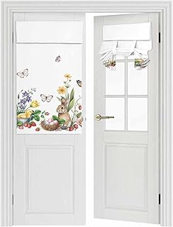 Blackout French Door Curtains, Spring Easter Thermal Insulated Door Window Curtains, Country Bunny Chick Floral Butterflies Watercolor Tie Up Drapes Doors Window Covering for Living Room, 26x42 Inches