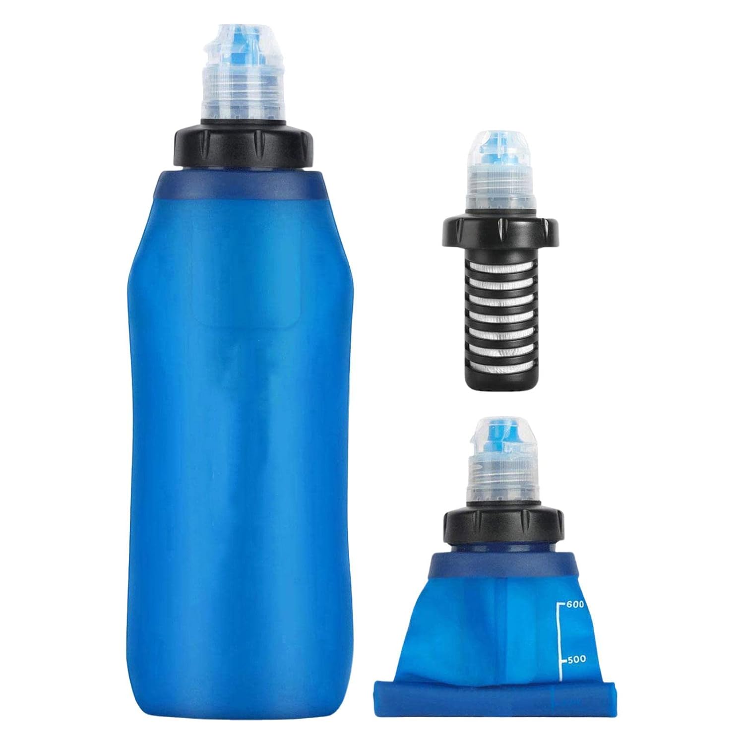 WOTEG Botella de agua con filtro – Botella de agua deportiva plegable, filtro de agua portátil para camping, senderismo, emergencia, supervivencia, purificador de agua, accesorios para exteriores