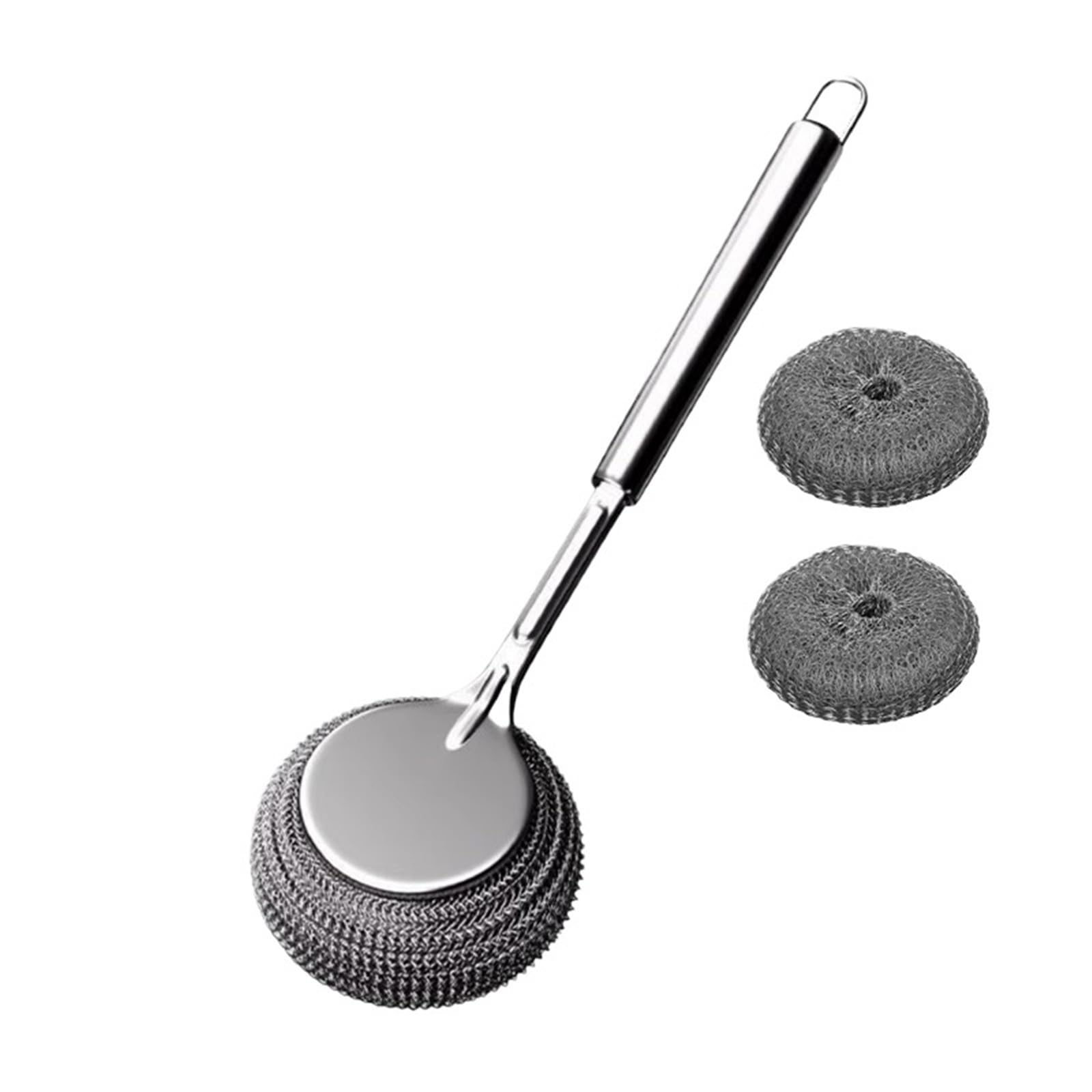 Pot Brush 304 Stainless Steel Kitchen Special Washing Wool Ball Long Handle Dish Cleaning Tools for Dishes, Pots(Brush -2 Head)