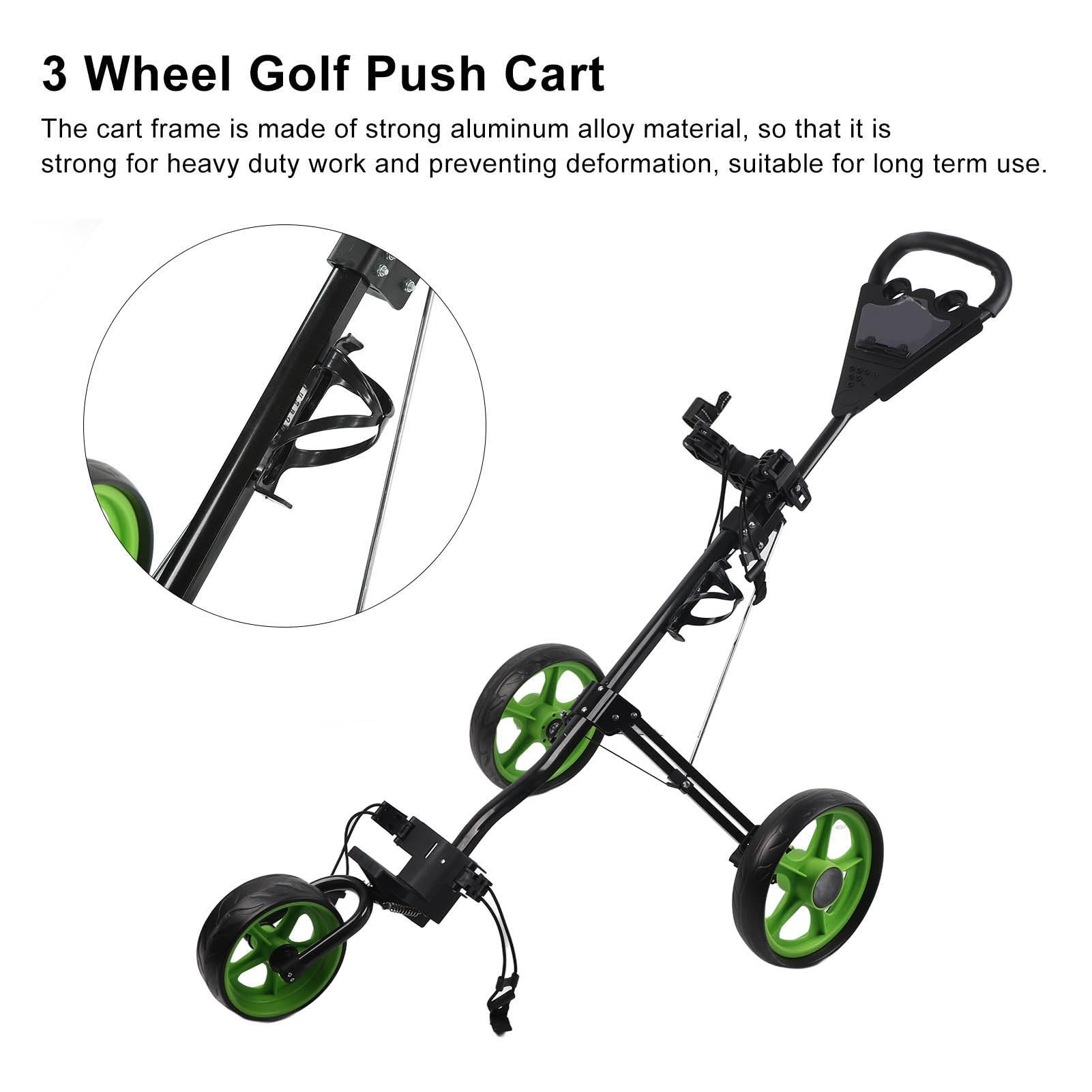 Pilipane Carrello da Golf con Freno a Pedale,Carrello da Golf a 3 Ruote, Carrello da Golf Pieghevole Leggero E Pieghevole, con Segnapunti E Portabicchieri Disponibili