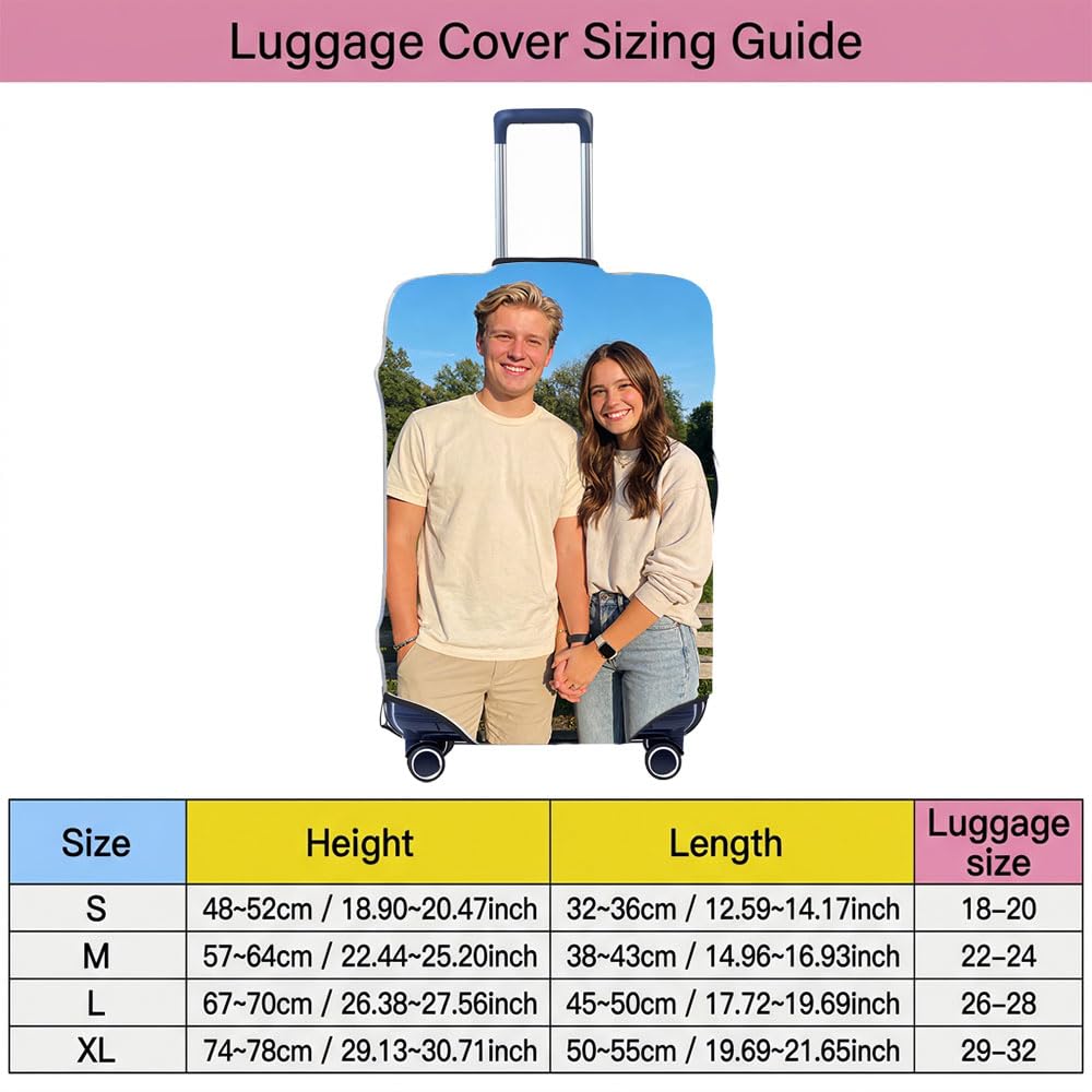 Personalized Suitcase Cover | Personalized Luggage Cover with Photo/Text/Logo | 18-32 Inch | Unique Travel Accessory for Family or Couples, Style 2, Custom - 2
