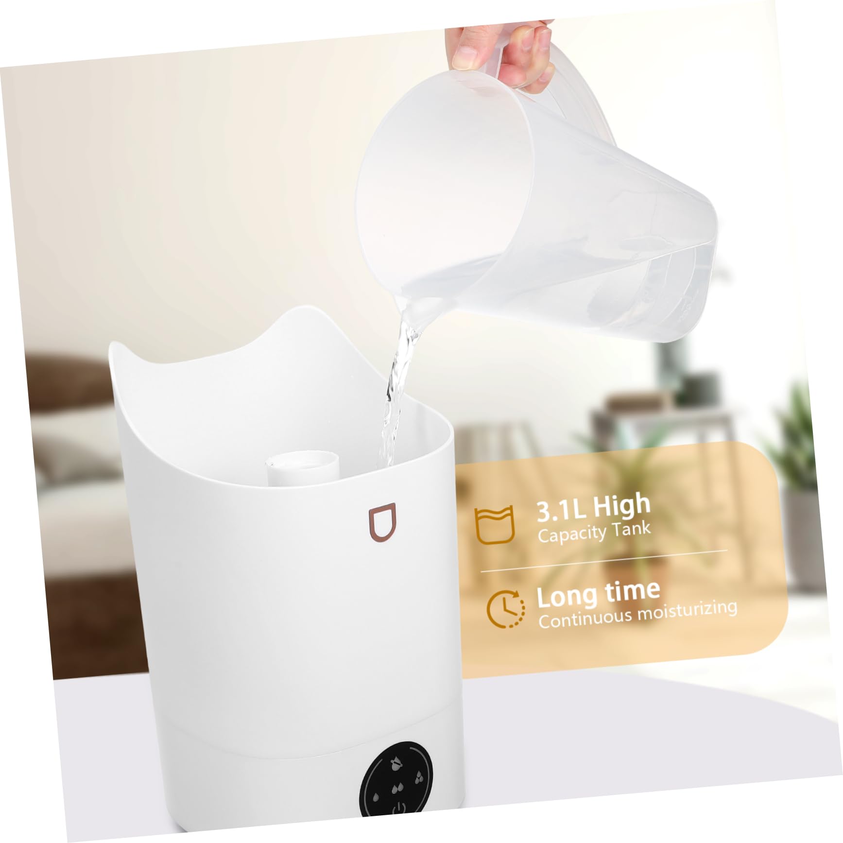 Umidificatore 3, 1l Bianco da Scrivania per Ufficio | Plastica, Funzionamento Silenzioso e Spegnimento Automatico, Pannello Touch Intuitivo, Design Minimalista