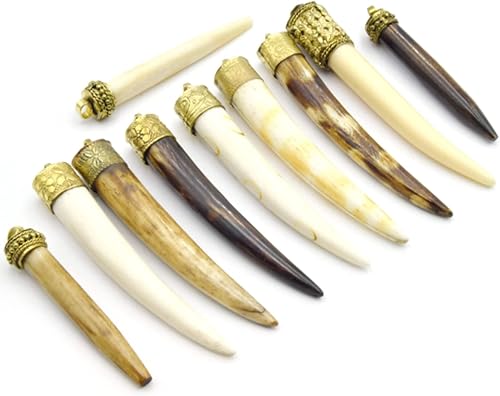 Colgante de hueso  Colgantes focales de colmillo de hueso de buey delgado  Colmillo blanco marrón  Colgante de colmillo manchado  Colgante de collar