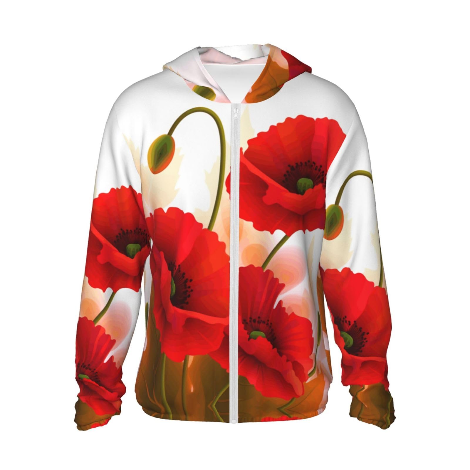 Asbwuo Unisex As Pic Upf 50+ Poppy Flowers Vivid Petals Sun Protection Hoodie Lightweight Jacket Full Zip Long Sleeve Sun Shirt