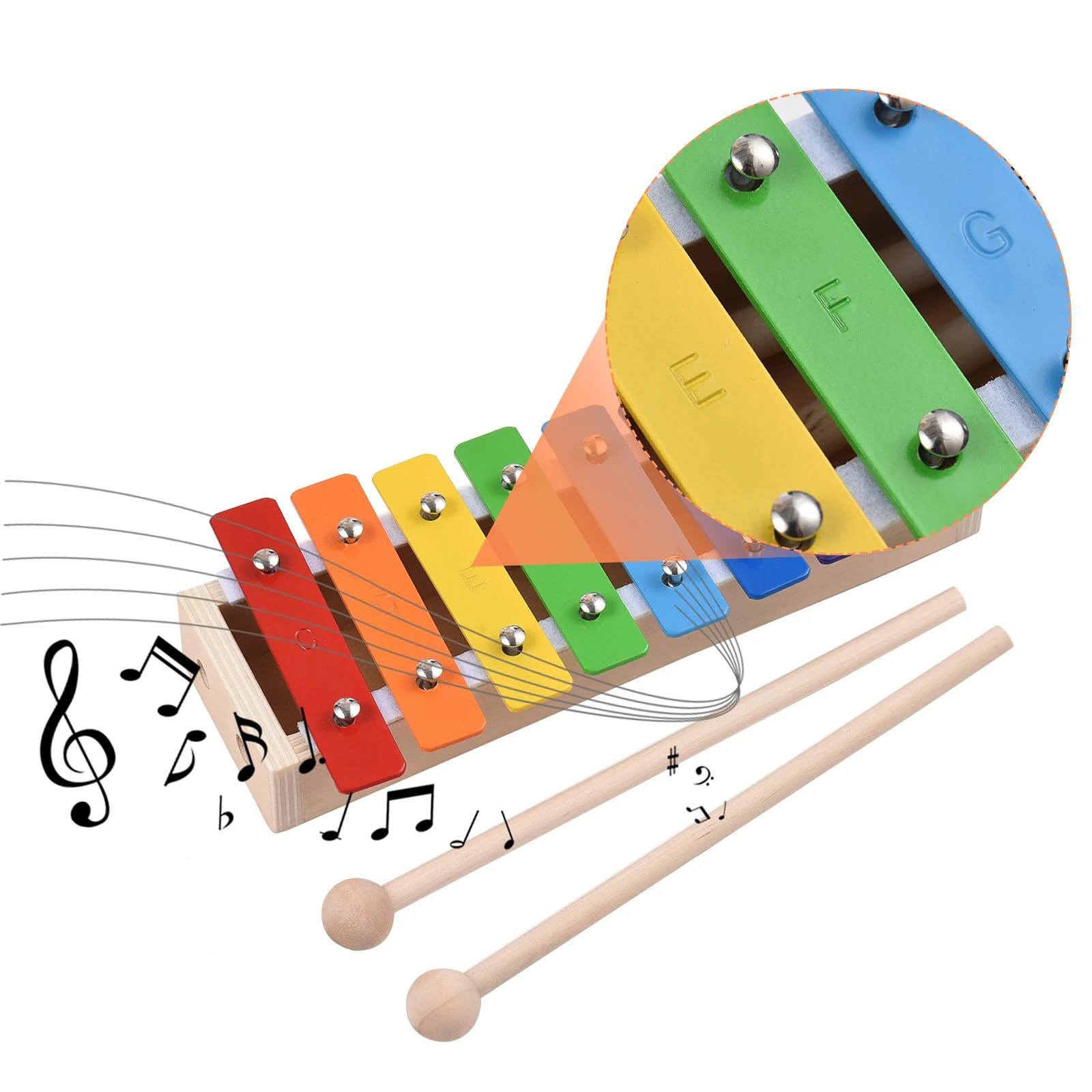 Xilófono Glockenspiel compacto de 8 colores clave con instrumento de percusión de mazos Kit De Glockenspiel Profesional