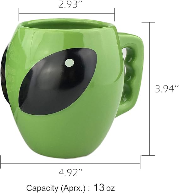 VanEnjoy Bright Green Glazed Ceramic Shape Ceramic Alien Mug Tea Coffee Cup, 3D Space Universe UFO Conspicuous Alien Cup, Gift for kid boy,13 oz(400 ml)