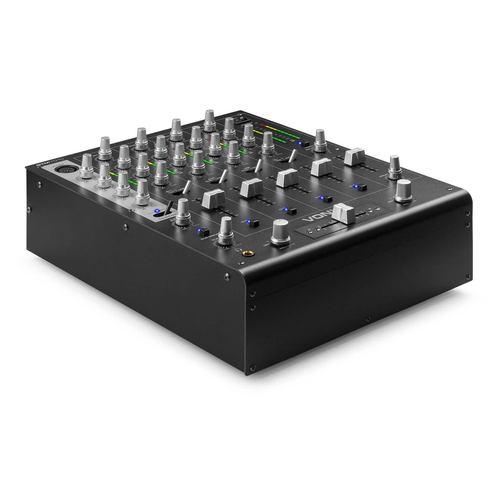 Vonyx STM-7010 - Mezclador de DJ 4 canales con entrada USB, mesa de mezclas, mezclador de DJ, entradas MIC, DMX, crossfader, medidor VU, mezclador de audio, mezclador de 4 canales
