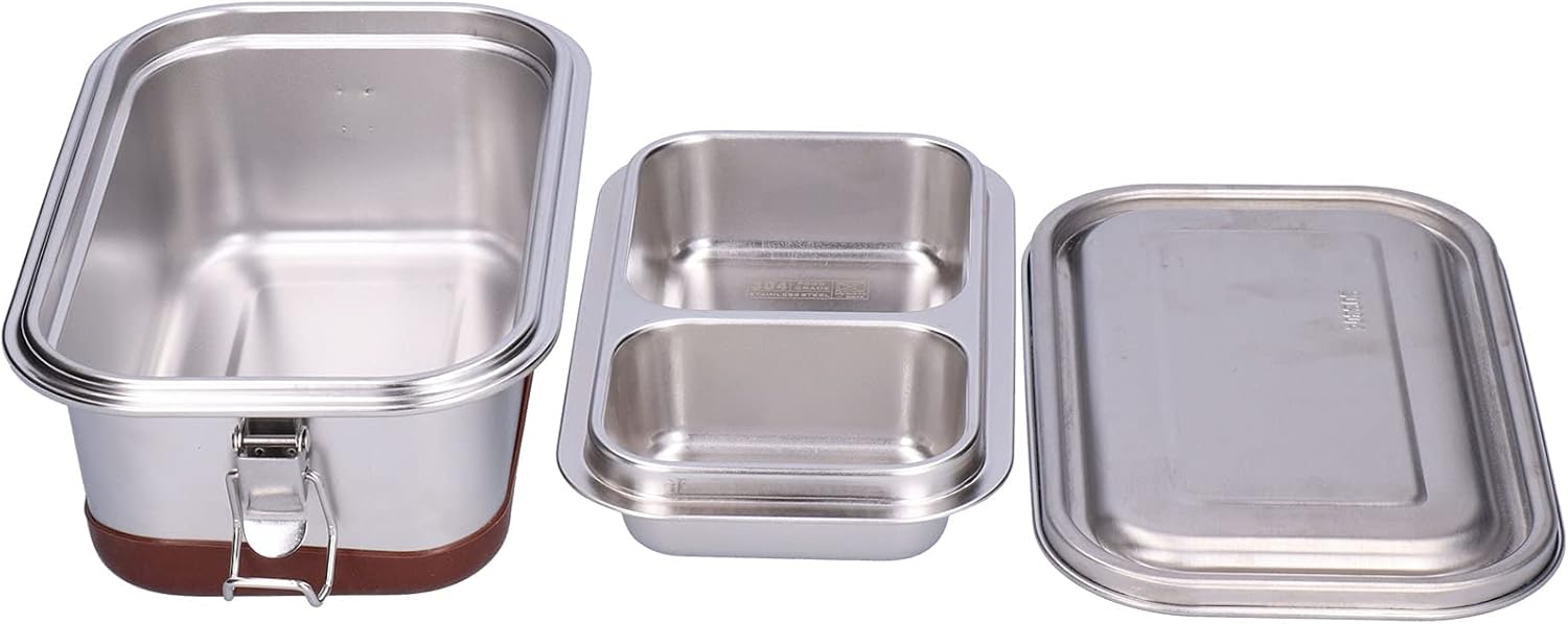 Stainless Steel Lunch Box, Leakproof Box for Office Camping Picnics Travel, Food Container with Silicone Sealing, Easy to and Carry, Meal Storage Solution (1.2L-Double-Pure Steel)