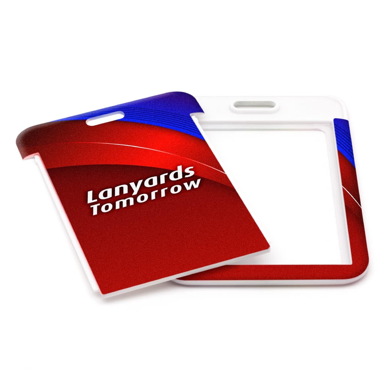 100 x pionowy spersonalizowany plastikowy uchwyt na identyfikator od smyczy, kolorowy nadruk, zaprojektuj własne niestandardowe suwakowe etui na karty ADD logo i tekst mieści 5,4 x 8,6 cm (portret)