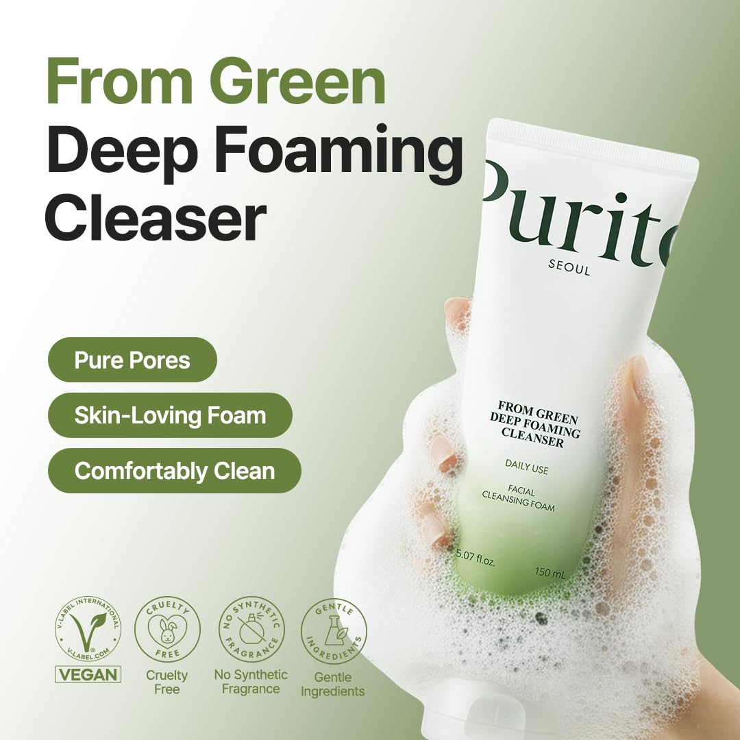PURITO From Green Deep Foaming Cleanser 150ml / 5.07 fl.oz, pH 5.5, plant-based, natural ingredients, cruelty-free, Vegan - Image 3